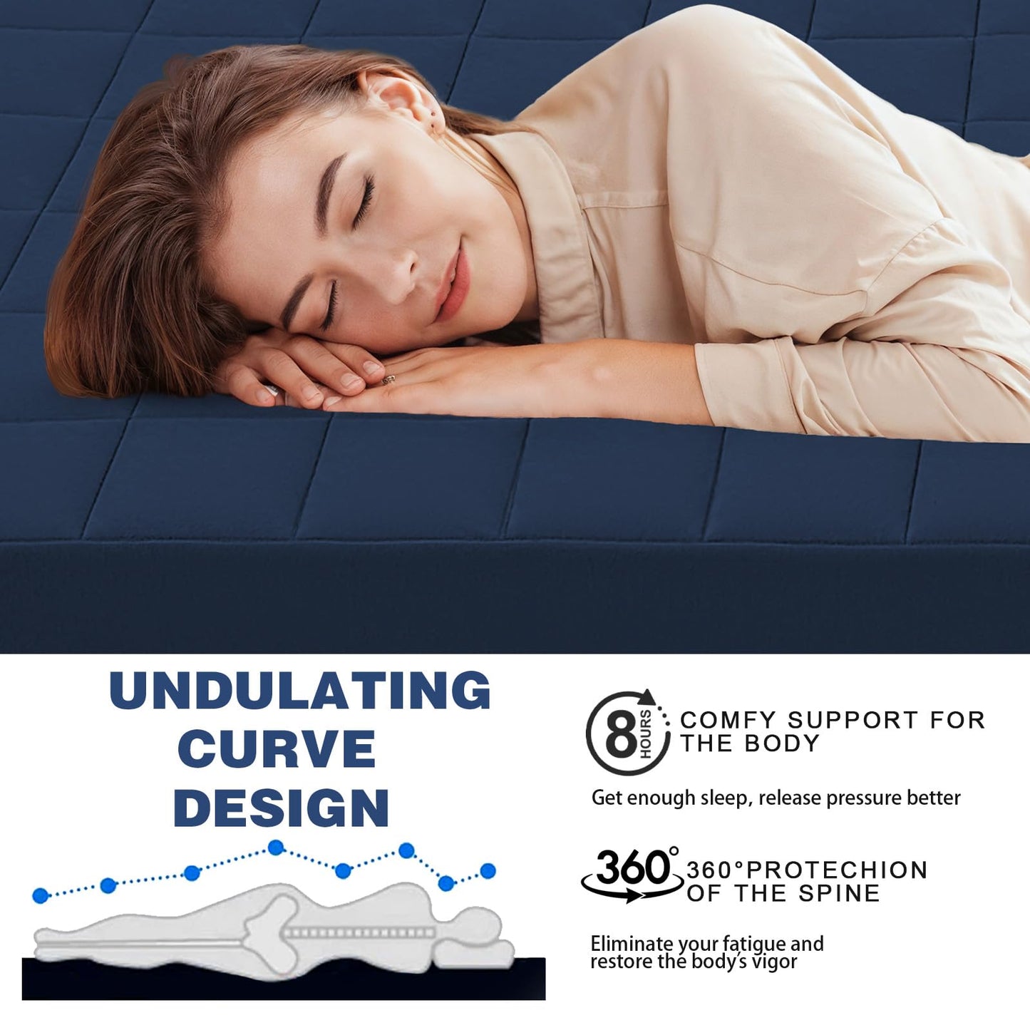 MeMoreCool Roll Up Floor Mattress Single 190x90cm, Navy Blue