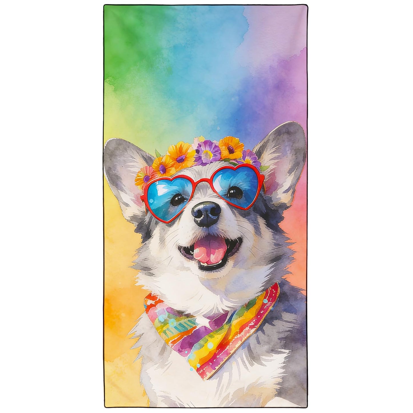 Violetpos Heart Sunglasses Corgi Beach Towel for Dog Lovers, Extra Large 180x90 cm 250GSM Microfibre, Sand Free Quick Dry