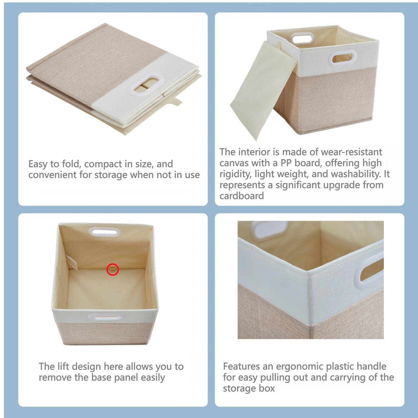 SOCOHOME Fabric Cube Storage Boxes,33x33x33cm Foldable Storage Baskets for Shelf Nursery Closet(Light beige/White, Set of 3)