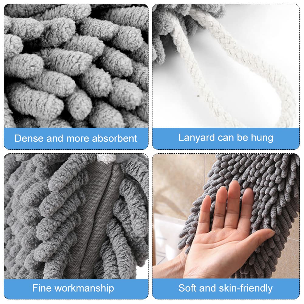 Cosysparks Microfibre Hand Towels, Soft & Plush Small Hand Towel Quick-Drying Super Absorbent Chenille Hand Towels with Hanging Loop for Kitchen and