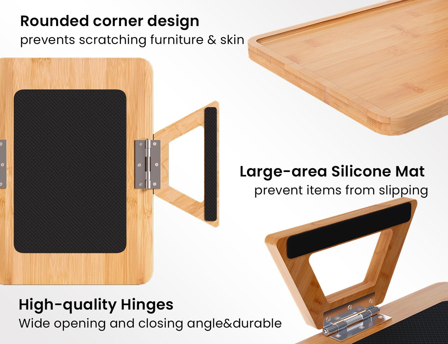 Fibogollo 2 Pack Couch Arm Tray,Bamboo Folding Sofa Tray,Sofa Armrest Tray Clip-On Couch Desk for Drinks,Snacks,Phone,Remote Control（Natural）