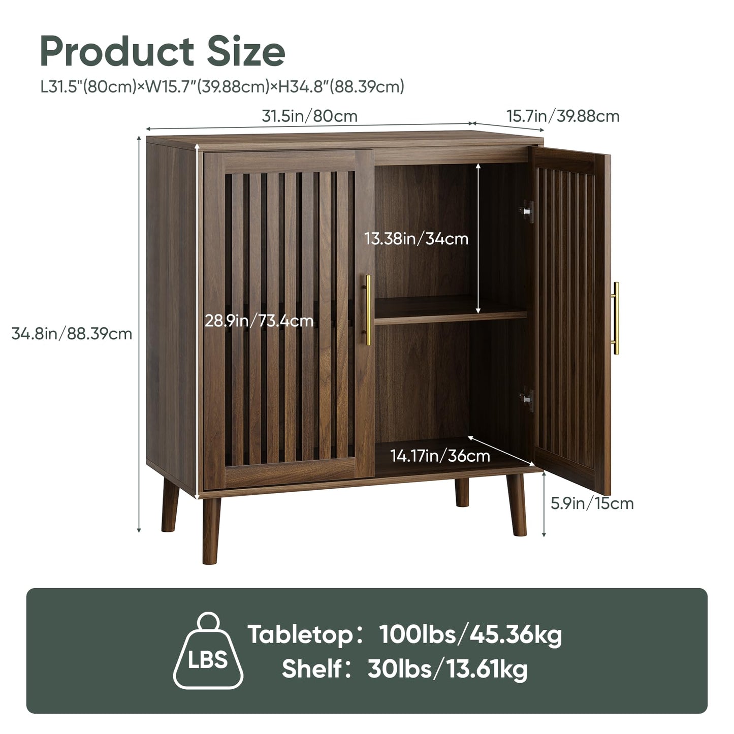 Smart FENDEE Sideboard Cabinet, Farmhouse Buffet Cabinet with Slatted Doors & Adjustable Shelf, Coffee Bar Storage Cabinet for Kitchen, Dining Room