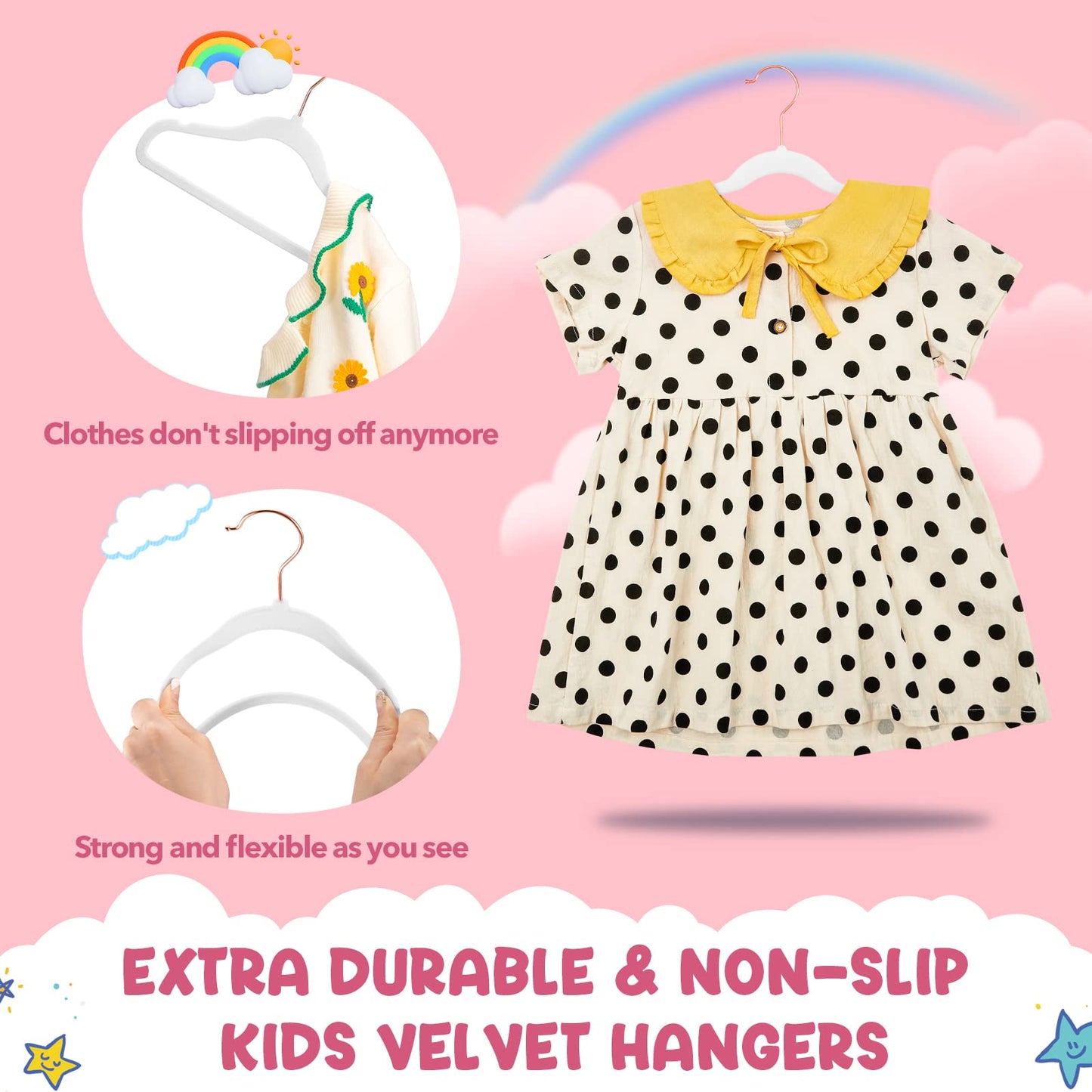 HOUSE DAY Premium Kids Velvet Hangers (Pack of 60) with Gold Hooks, Space Saving Ultra Thin,Non Slip Hangers for Children's Skirt Dress Pants,Clothes