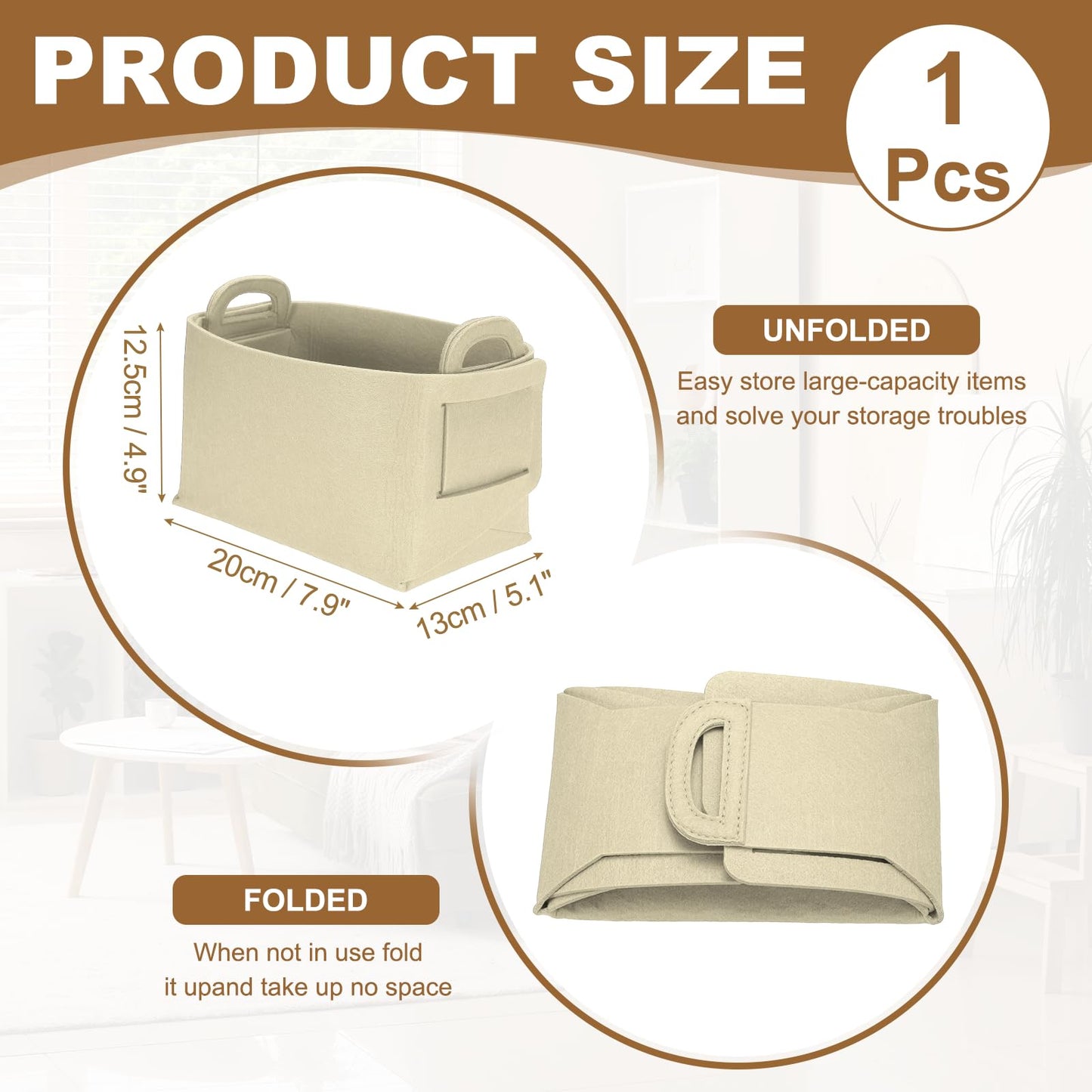 sourcing map Felt Storage Bin, 18 x 13 x 11cm Foldable Organizer Basket with Handles