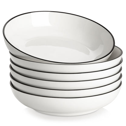 MALACASA Large Pasta Bowls Set of 6 with Black Rim, Pasta Bowls, Pasta Bowls Set, Ceramic Bowls Sets, Microwave and Dishwasher Safe, 6 Piece,