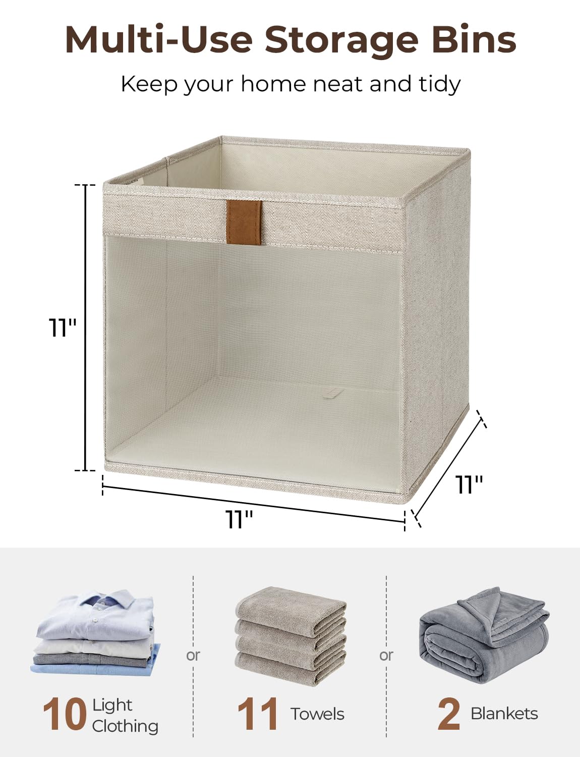 StorageWorks Cube Storage Boxes, Wardrobe Storage Boxes with Clear Window, Fabric Organiser for Clothes, Collapsible Storage Baskets with Handles