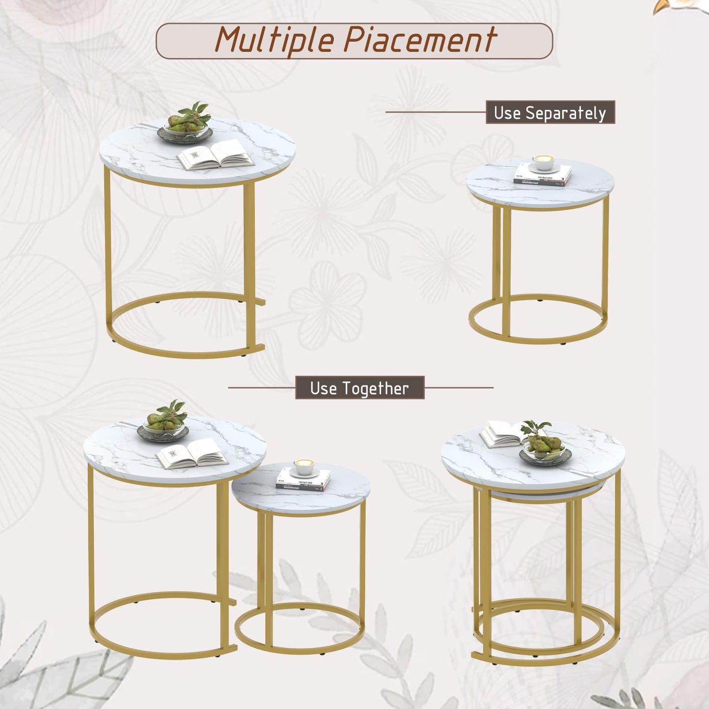 Garden 4 you Round Coffee Table for Living Room,White Nest of Tables Set of 2,Nesting Tables End Table for Living Room, Bedroom, Office, Balcony