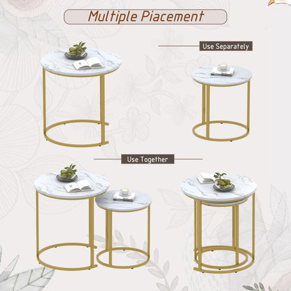Garden 4 you Round Coffee Table for Living Room,White Nest of Tables Set of 2,Nesting Tables End Table for Living Room, Bedroom, Office, Balcony