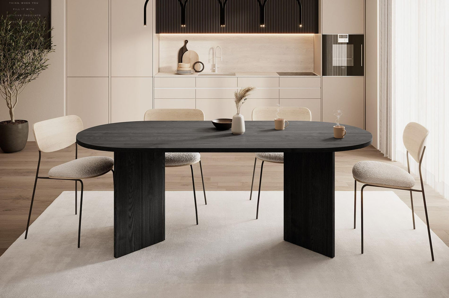 SELSEY Ovo Wood Dining Table 204x90x75cm, Ash Portland Oval Non-Extendable Design, Seats 6 to 10