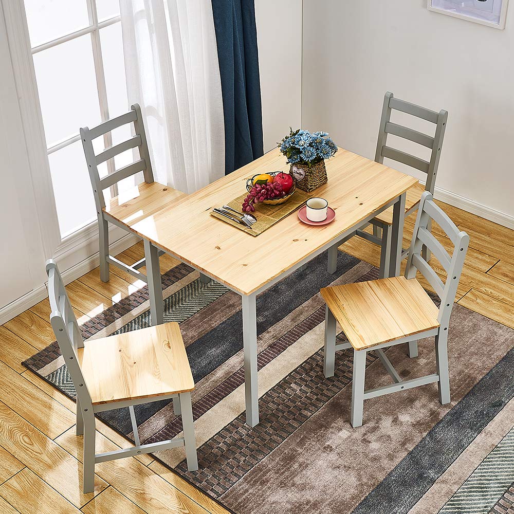 Panana Wooden Pine Dining Table with 4 Chairs in Choice of Colors Dining Room Furniture Set (Grey Pine)
