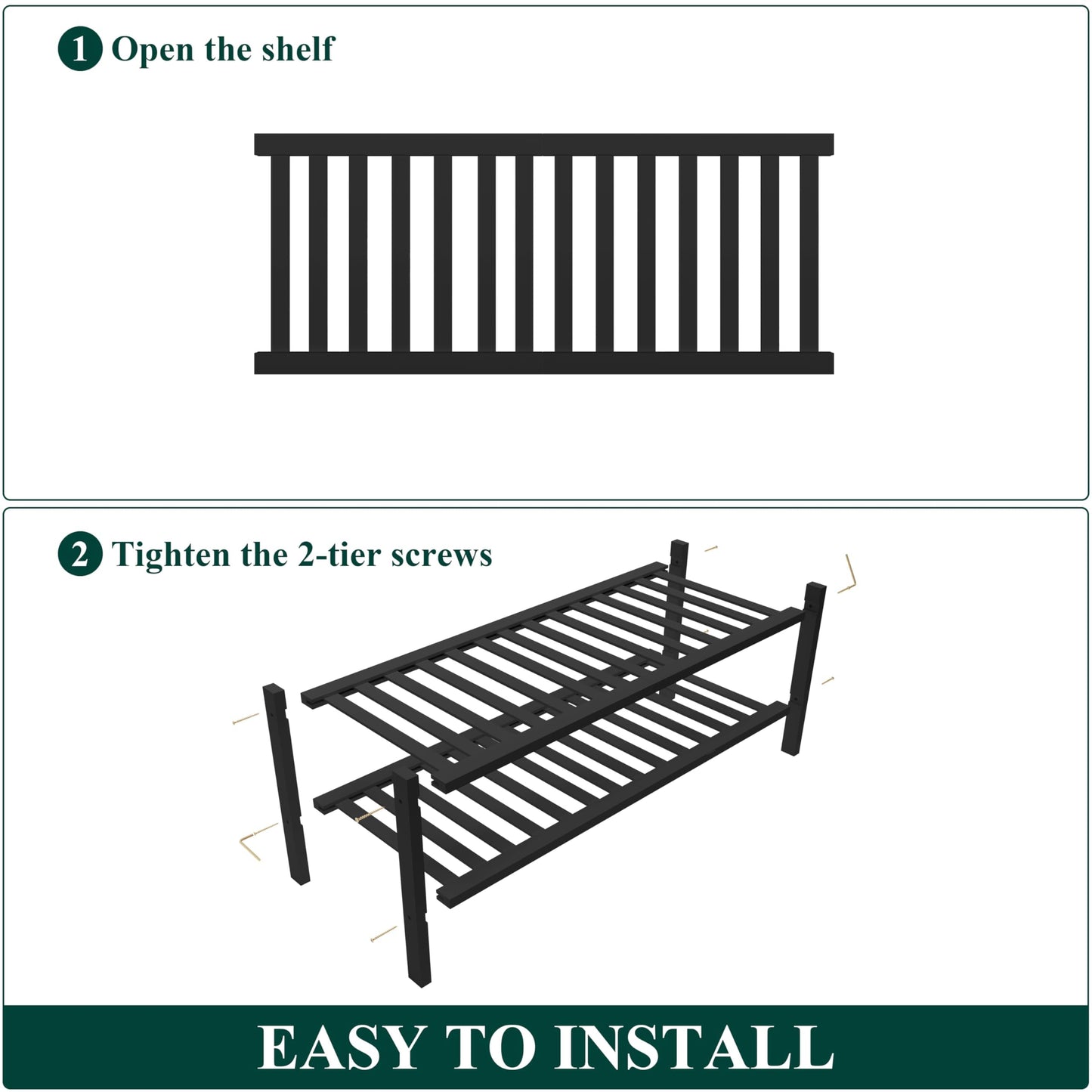 smiry Shoe Rack, 2 Tier Bamboo Shoe Organizer, Stackable Free Standing Wooden Shoe Storage Shelf for Entryway, Front Door Entrance, Black