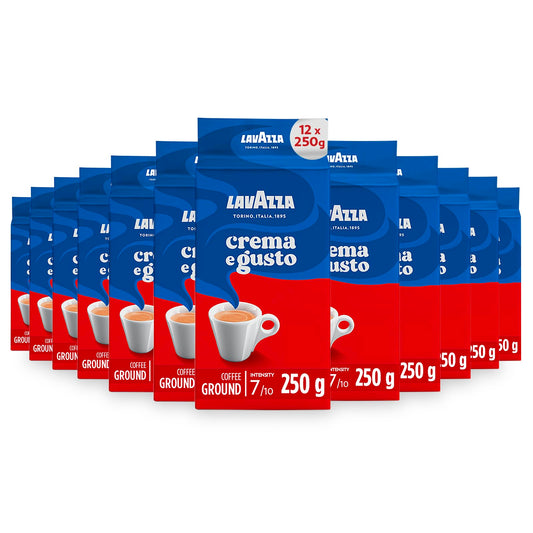 Lavazza Crema e Gusto Classico Ground Coffee, Dark Roast, 250g Each, 12-Pack - Ideal for Moka and Filter
