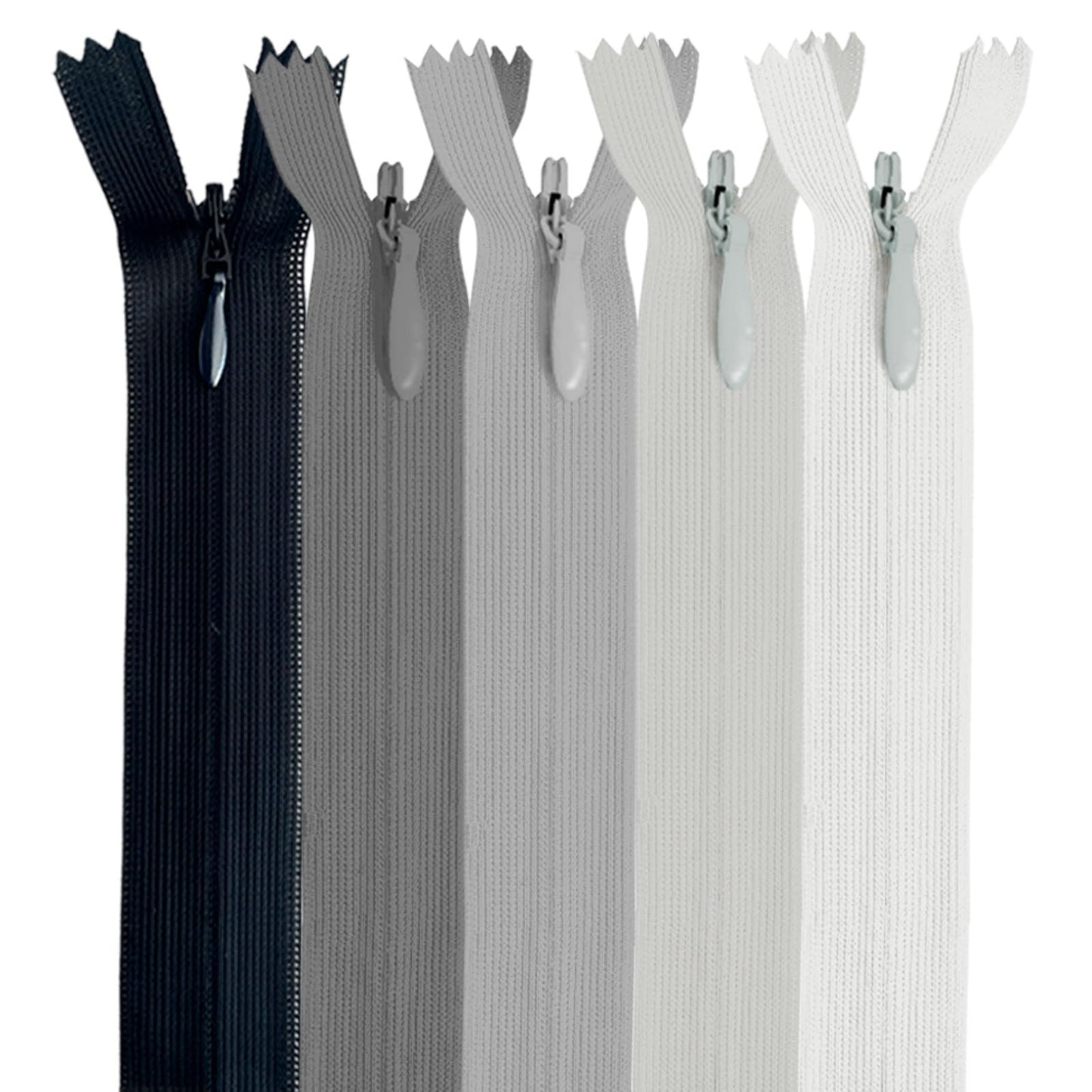 MARARDI [Pack 5] Invisible Zippers [Grey] Nylon [12cm] Zippers for Sewing and Crafts Fabric Garment Machine Sewing Bags Cotton Fabric with Metal
