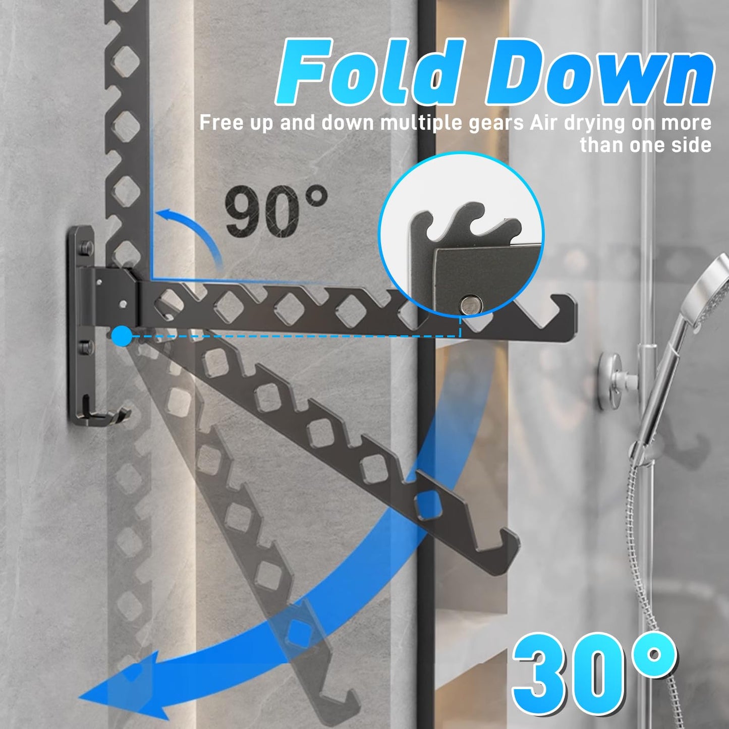 Lxoraziy 2 Pieces Foldable Wall Mounted Clothes Hanger, Aluminum Wall Mounted Drying Rack with 40cm Hanging Rod, Small Wall Clothes Airer