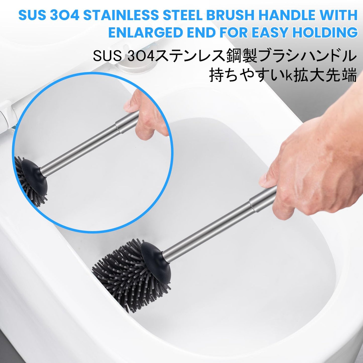 Smartbin Stainless Steel Toilet Brush and Holder Toilet Brush Bowl Cleaning Brush Double Layer Holder Long Brush Handle High Density Silicone Head