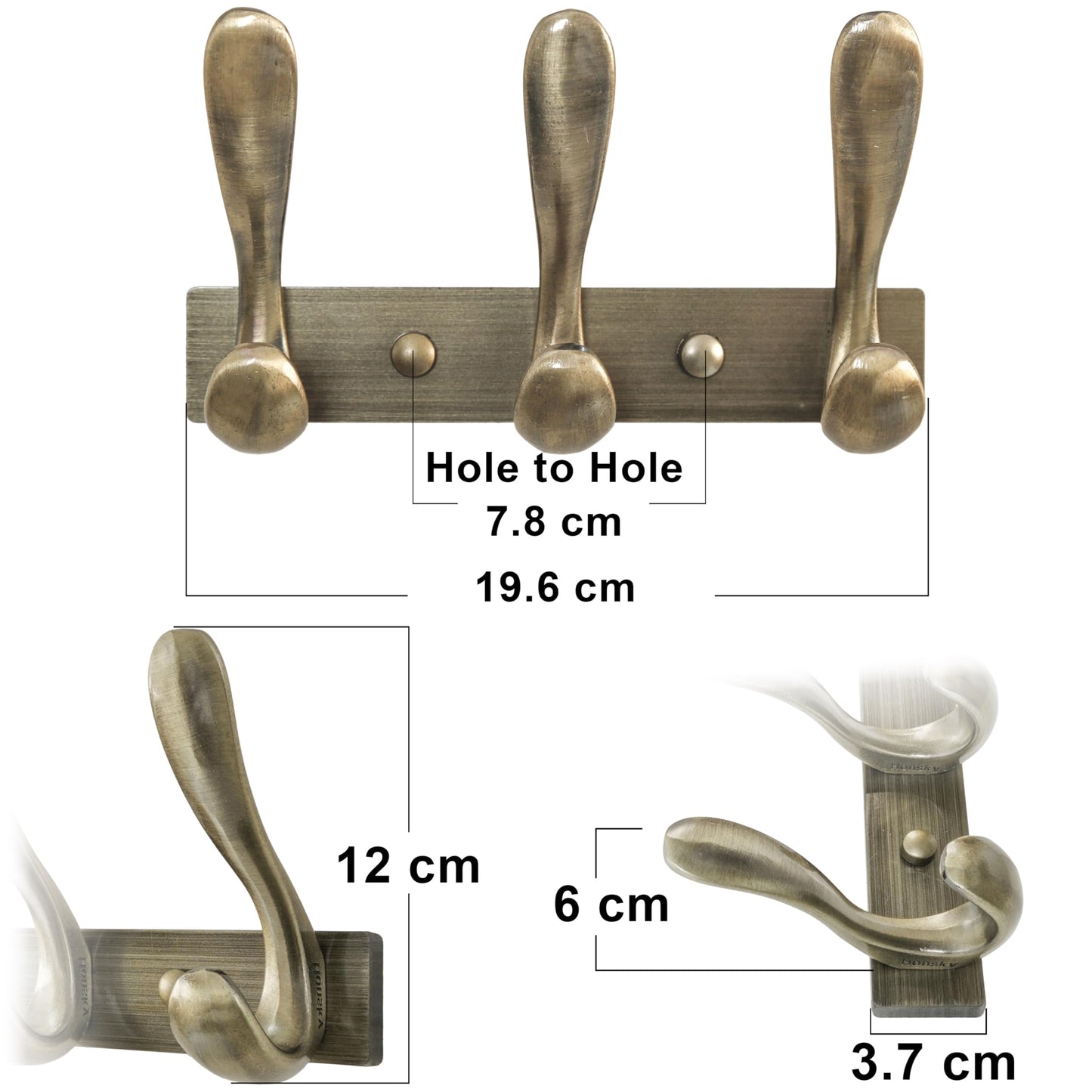 HONSKY Wall Coat Rack, Towel Rack,Metal Wall Coat Hanger with 3 Double Hooks (6 Hook), for Hanging Coat, Hat, Bag, in Hallway Entryway, Bronze