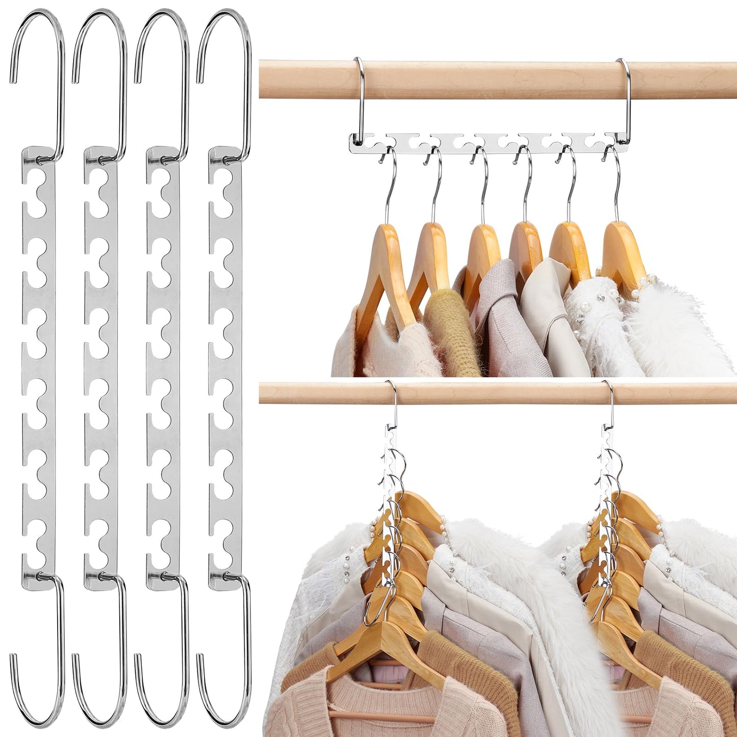 HOUSE DAY 4 Pack Metal Magic Hangers Space Saving Hangers Closet Space Saving Wardrobe Clothing Hanger Oragnizer, Updated Hook Design