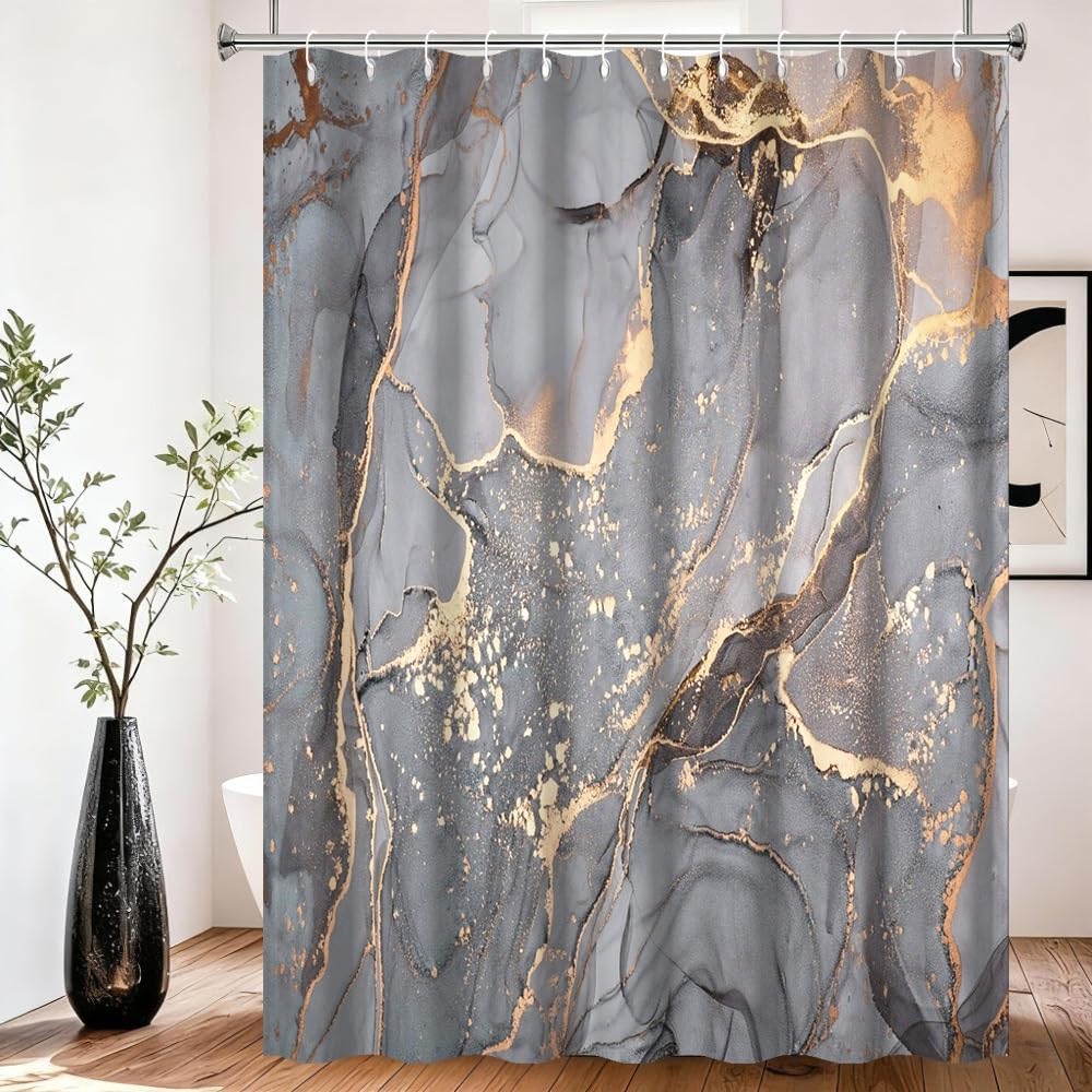 Xiaoterna Marble Shower Curtain Modern Abstract Grey Gold Marble Bathroom Curtain Grey Gold Splatter Textile Waterproof Shower Curtain Machine
