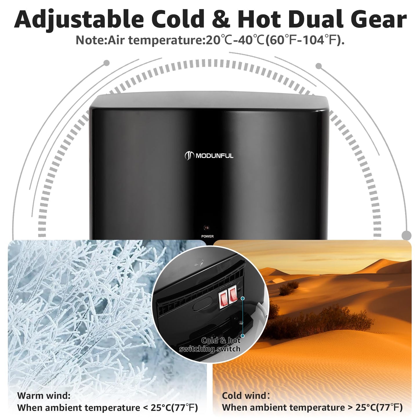 modunful Electric Hand Dryer,Automatic High Speed Hand Dryer Commercial Hand Dryer for Kitchen, Bathroom and Toilet 220v 1200W Black