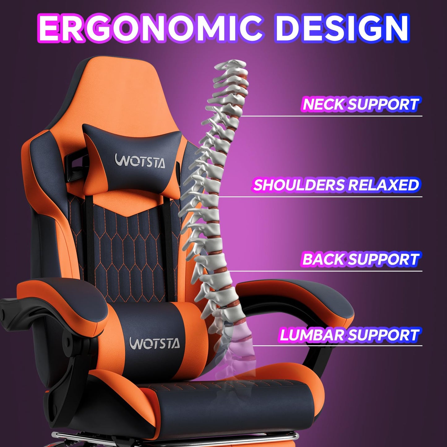WOTSTA Gaming Chair, Ergonomic Gaming Chair with Footrest and Lumbar Support, Computer Chairs