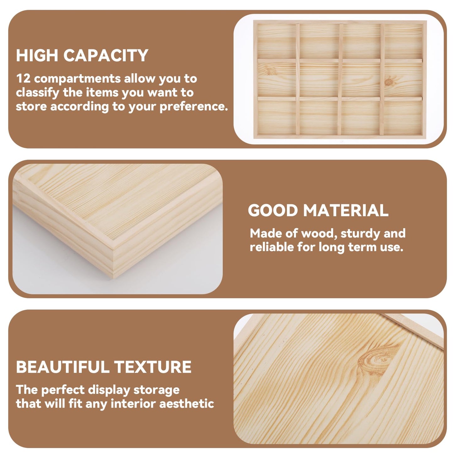 Yimomoyi Unfinished Wooden Storage Divider Box 35*24cm Showcase Display Box