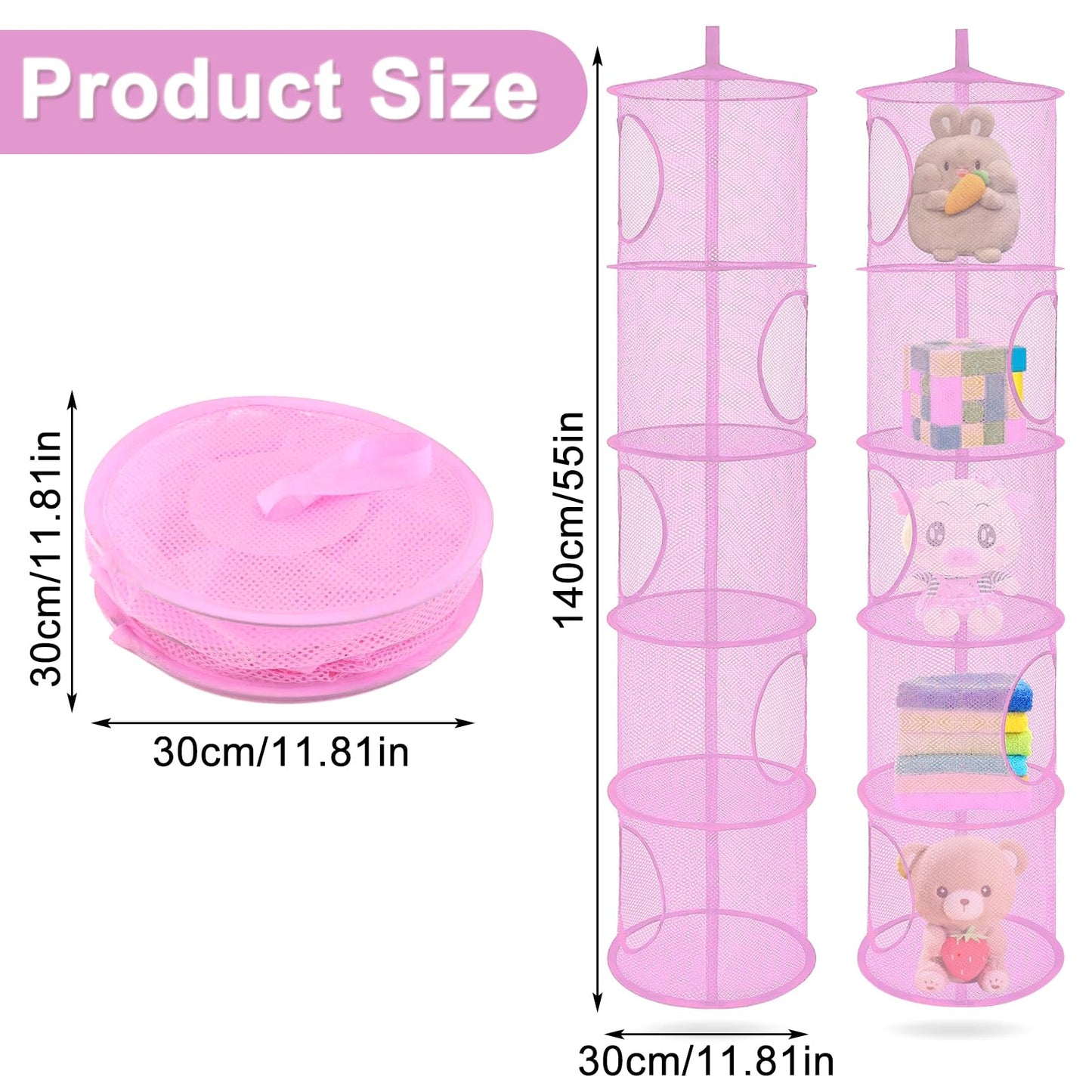 ZYETGH 5 Tier Hanging Mesh Storage Basket, 2 PCS Hanging Teddy Storage Net Foldable Soft Toy Storage Hanging Mesh Basket for Cuddly Toys Clothes