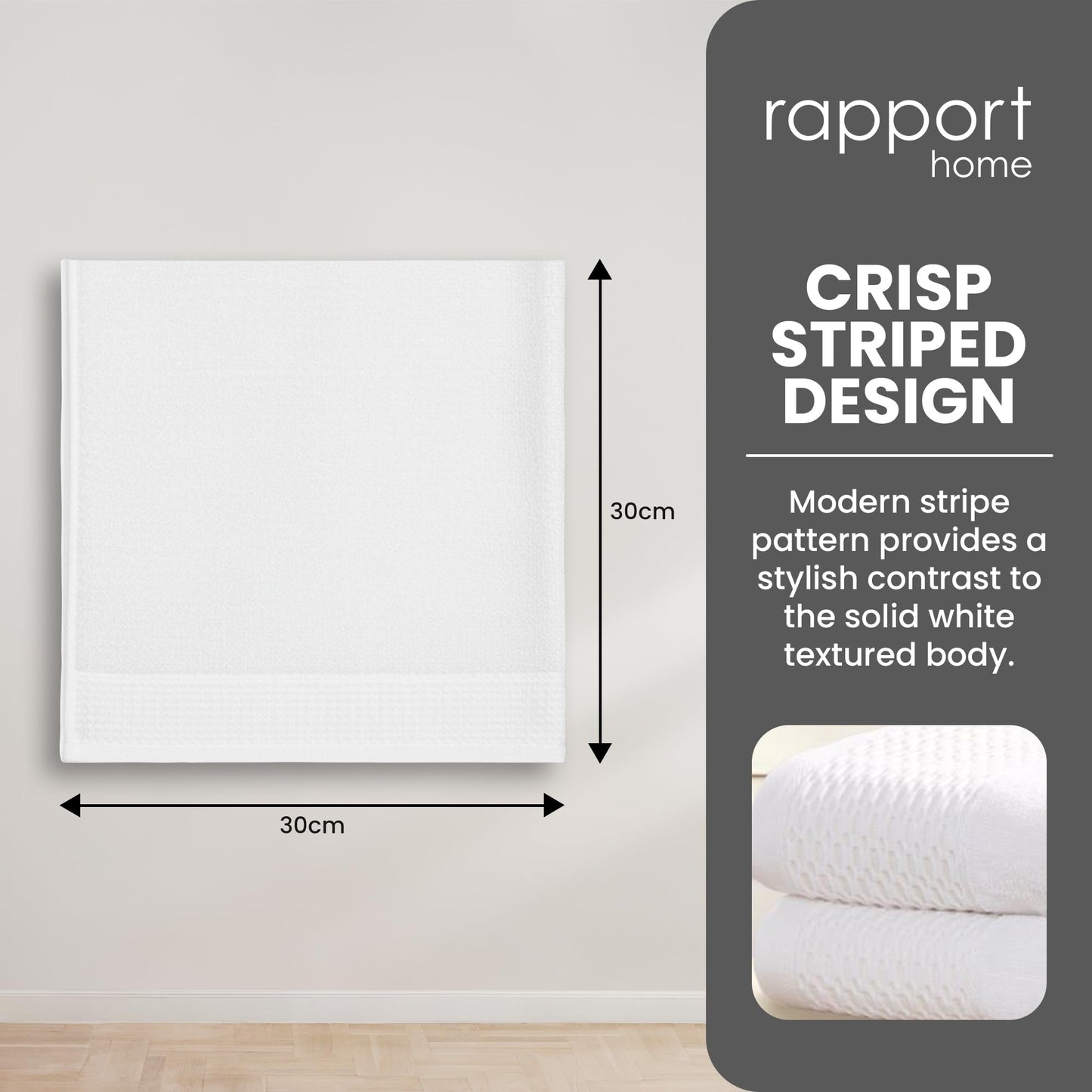 Rapport Home Eden Weave Face Towels 2-Pack Luxurious 100% Cotton 500gsm Soft Absorbent Face Cloths, Oeko-Tex Certified Bathroom Hand Towels | White