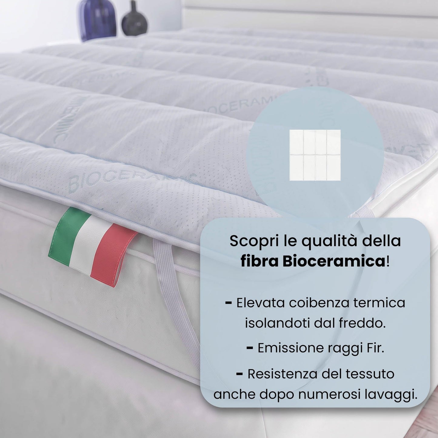 Italian Bed Linen MB HOME ITALY Quilted Topper, Bioceramic, Light Grey, Single 85x195 cm