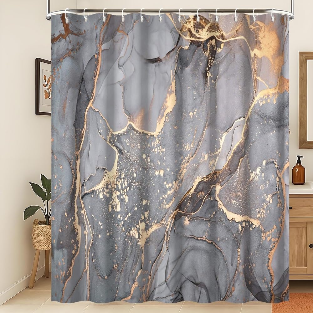 Xiaoterna Marble Shower Curtain Modern Abstract Grey Gold Marble Bathroom Curtain Grey Gold Splatter Textile Waterproof Shower Curtain Machine