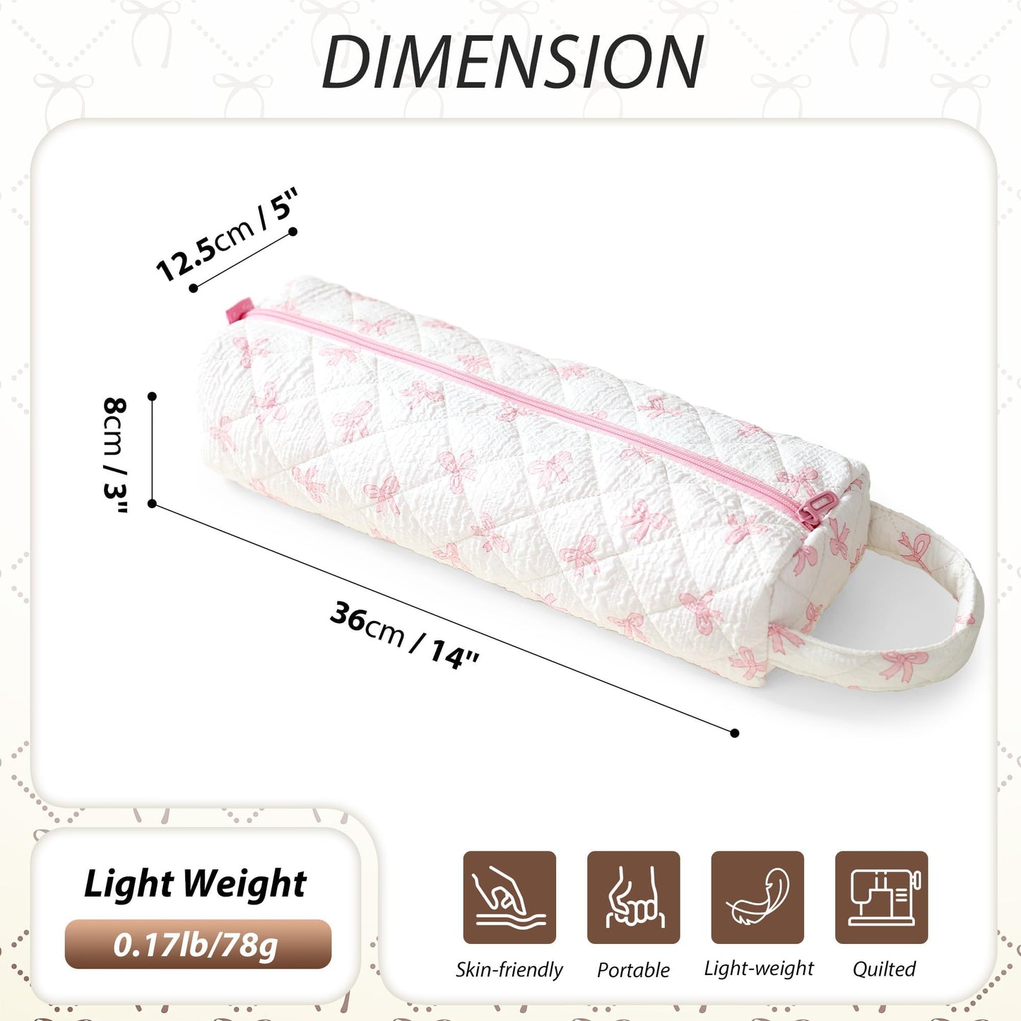 Linpr Cute Quilted Portable Hair Styling Tool Travel Bag, Bow Pink
