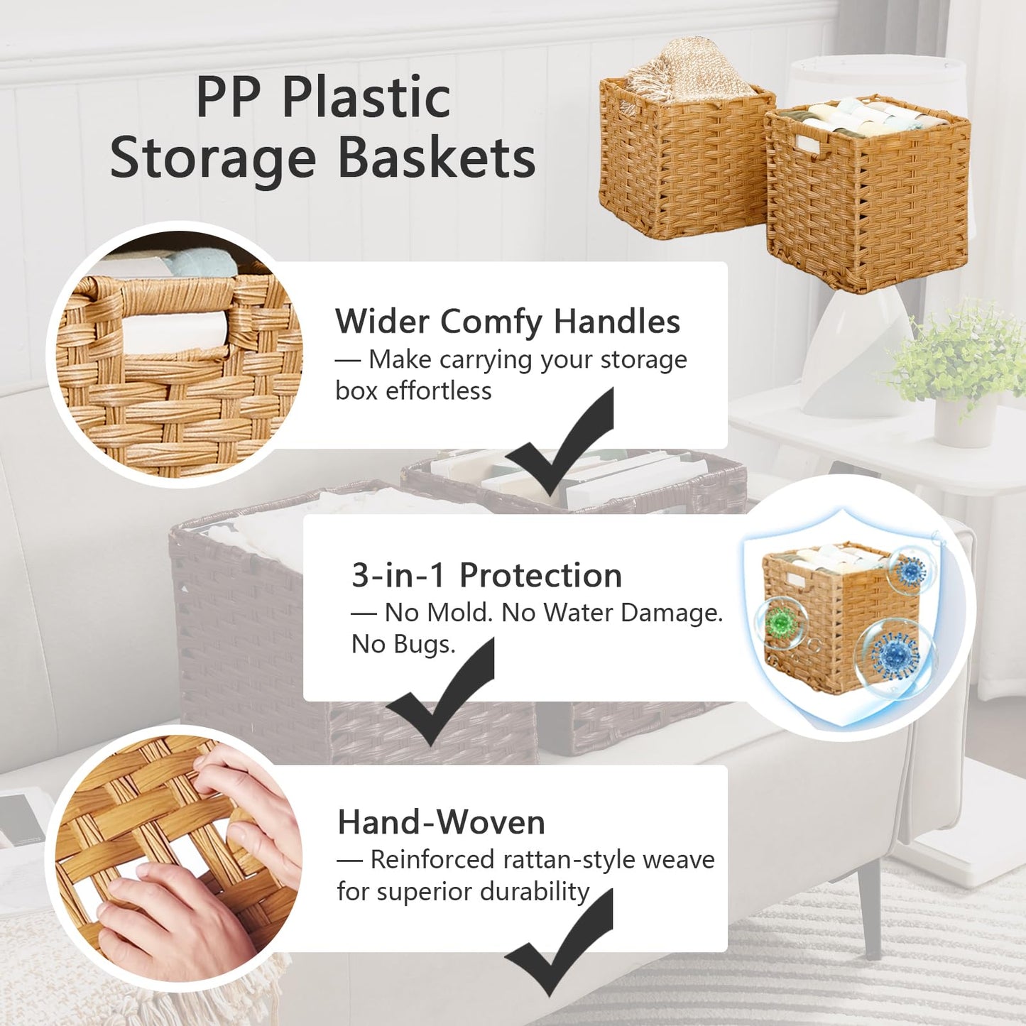 Mangata 31 cm Storage Cube Boxes for 33 cm Closet, Kallax, Rattan Effect Storage Baskets, Wicker Woven Polyrattan Material Wardrobe Organizer