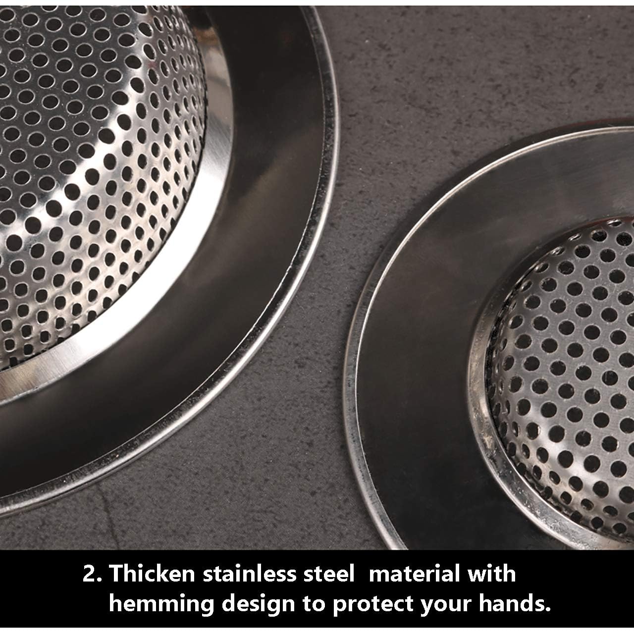 2 Pack Tomario Stainless Steel Kitchen Sink Strainer, Standard Sink Drain Protector Hair Catcher for Kitchen Bathroom Shower Kitchen Dishwasher Safe