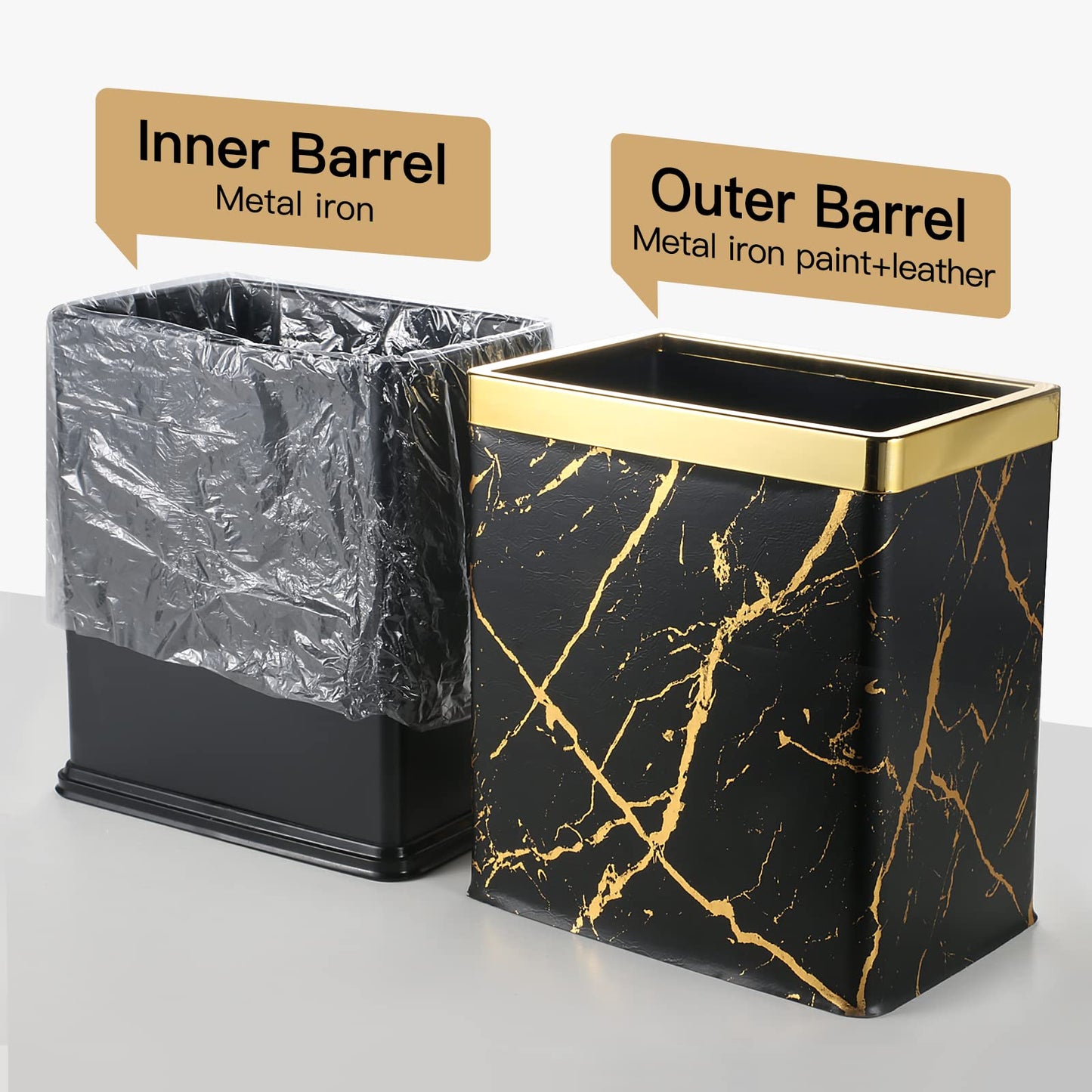 Small Bedroom Waste Bin,Trash Bin for Bathroom Office Hotel,Black Gold