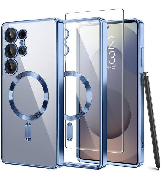 Magnetic Case Compatible with Samsung Galaxy S25 Ultra,Compatible with MagSafe,[Full Camera Protection][Screen Protector] Shockproof Plating Clear