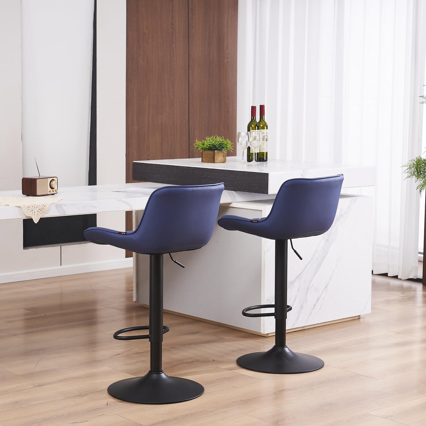 YOUTASTE Bar Stools Set of 2, Adjustable Height, PU Leather Padded Swivel Stools with Backrest, Gas Lift for Kitchen Island, Counter, Purple