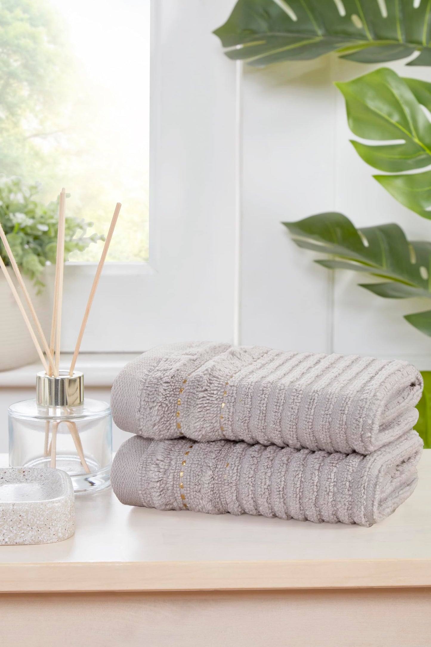 Rapport Home Linear Bath Towels 2-Pack | Dove Grey | 70x120cm | 100% Cotton 500gsm | Oeko-Tex Made in Green & BCI Certified