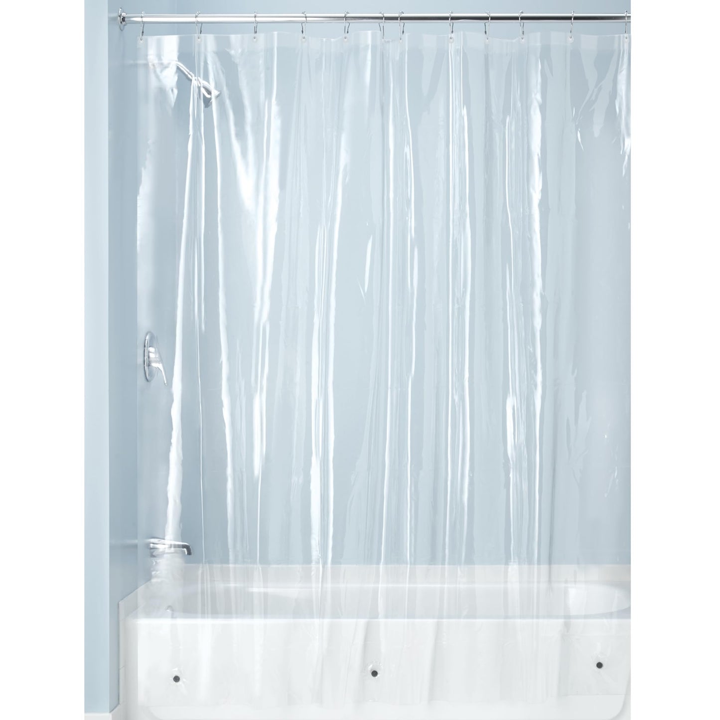 iDesign Waterproof Shower Curtain, Long Shower Curtain Made of Mould-Free PEVA, Stylish and Water Repellent Shower Liner for Bathroom, Clear