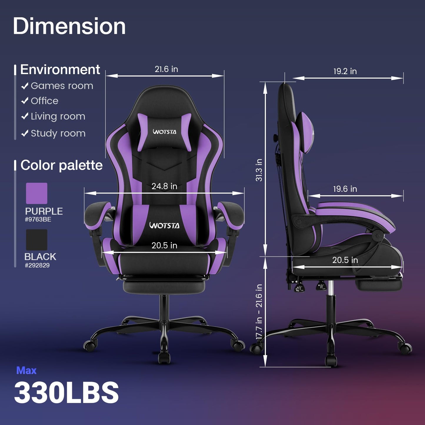 Gaming Chair with Footrest, Ergonomic Gaming Chair, Computer Chair with Lumbar Support, Head Rest
