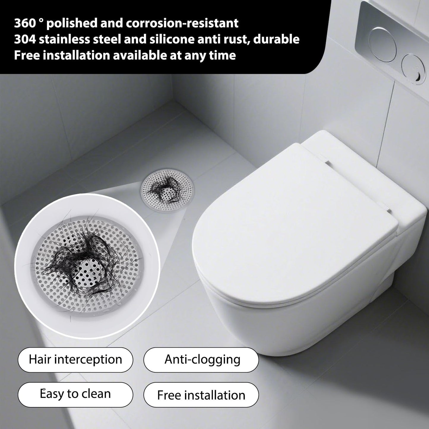 Shower Drain Hair Catcher 2Pcs 12cm Bathroom Sink Strainer Reusable Robust Stainless Steel Mesh with Silicone Plughole Protector Super Seal Filter