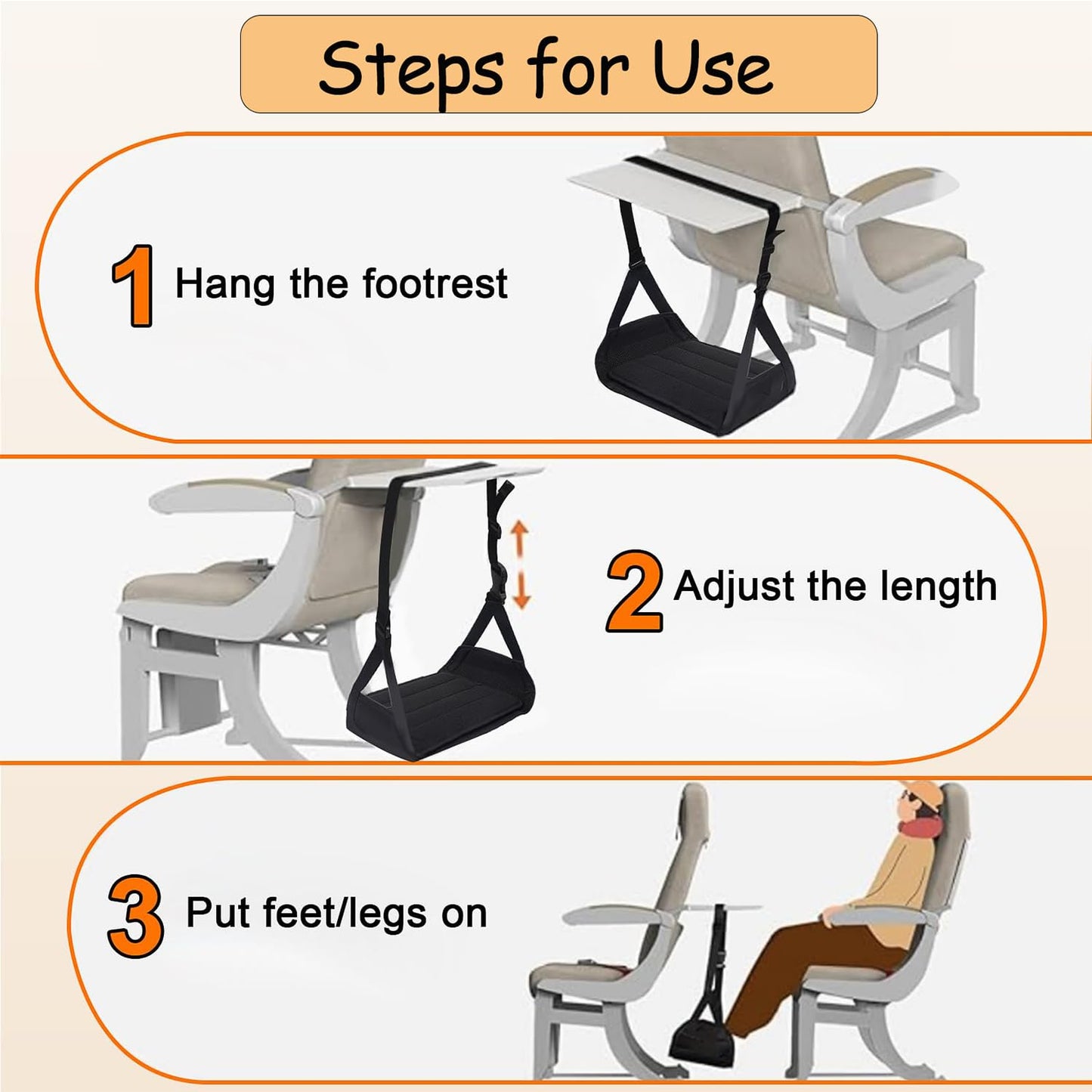Foot Hammock for Flight, Airplane Foot Rest with Support Plates by Memory Foam & Bamboo Airplane Travel Essentials for Plane, Car, Train, Office