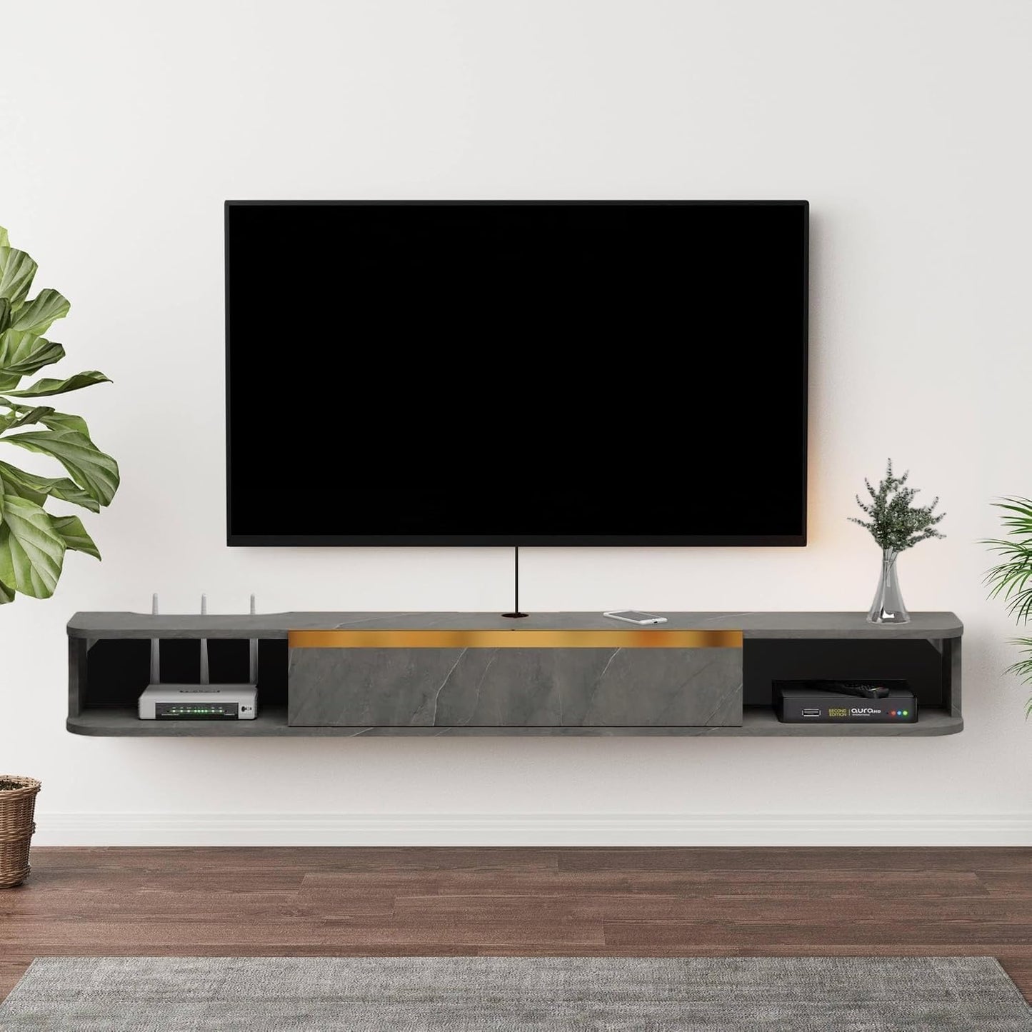 Pmnianhua Floating TV Stand, Wall Mounted Entertainment Center TV Media Console, Floating Shelves with Door