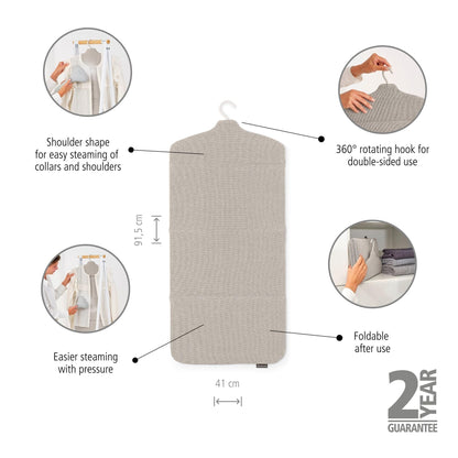 Brabantia - Foldable Steam Board - for High Pressure Clothes Steaming - Solid Heat Resistant Surface - Versatile Hanging Hook - Easier Steaming with