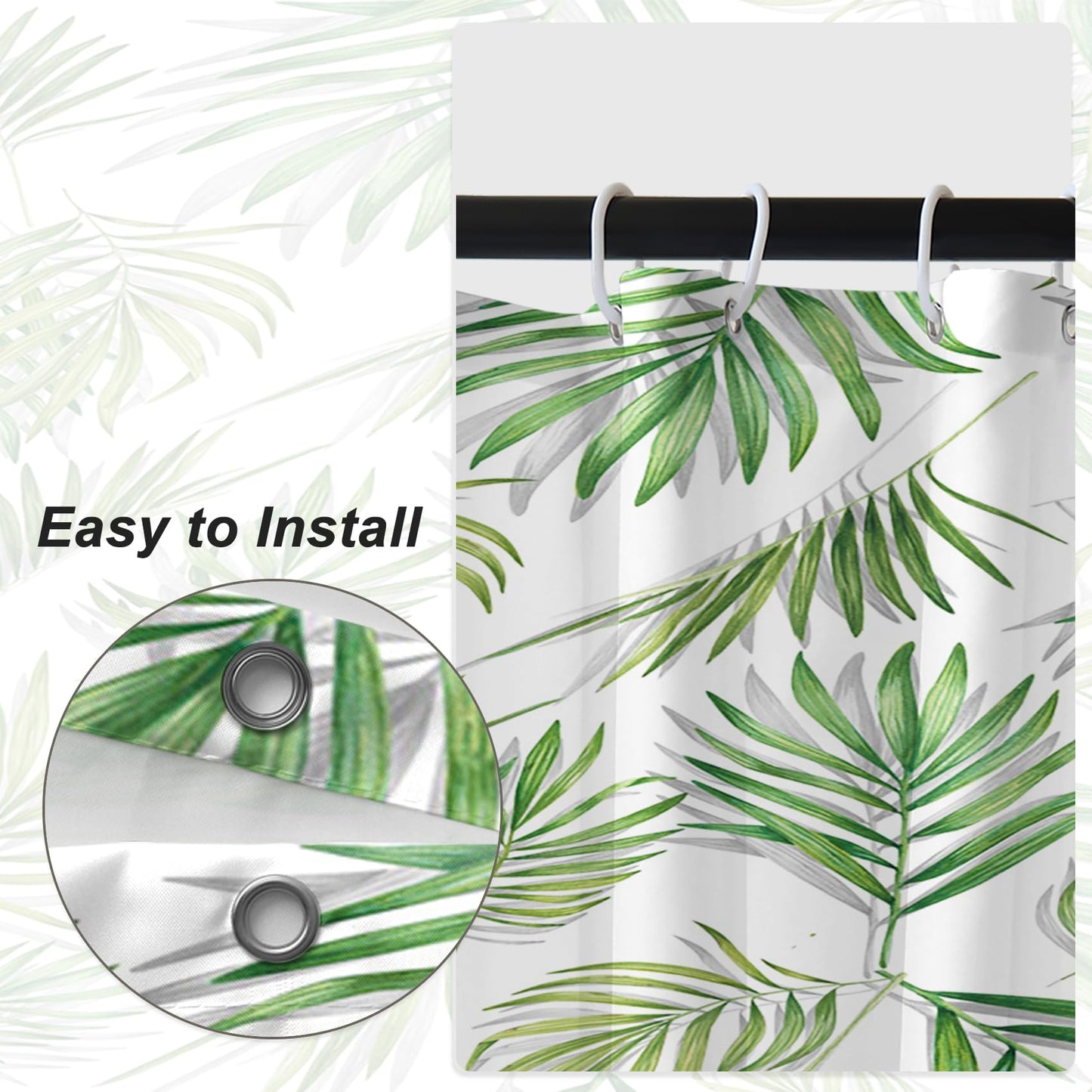 Bovlleetd Sage green leaf stall shower curtain spring watercolor natural eucalyptus leaves shower curtain for bathroom green and white botanical
