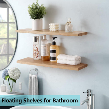 Gieanoo Floating Shelf, 60cm Solid Oak Wood Rustic Wall Shelf Wall mounted Radiator shelf Display Shelf For Living Room, Kitchen, Bedroom,Bathroom