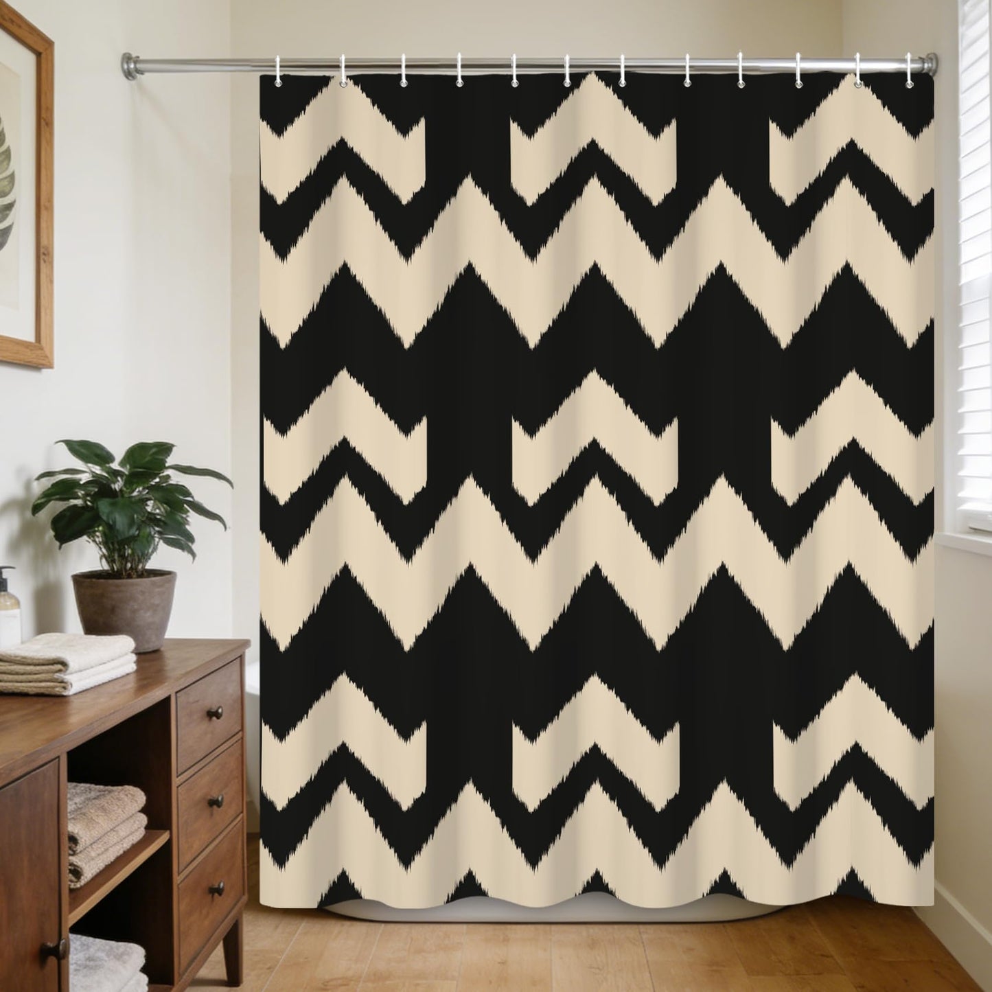Ttincceer 180x180cm Wavy Striped Shower Curtain Abstract Boho Beige Funky Aesthetic Bathroom Decorative with Hooks Water Resistent Washable Bathtub