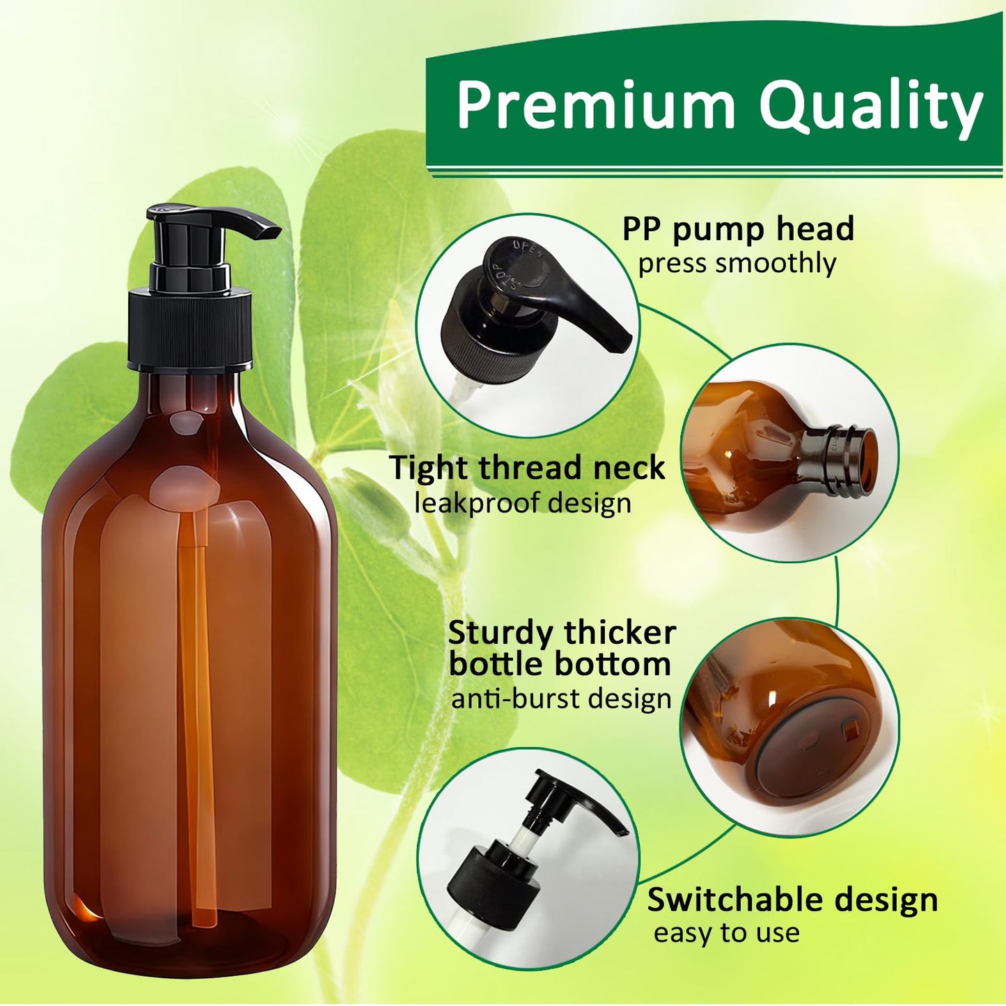 2Pcs Pump Bottle Dispenser, Alledomain 300ML/10OZ Refillable Empty Press Pump Bottles