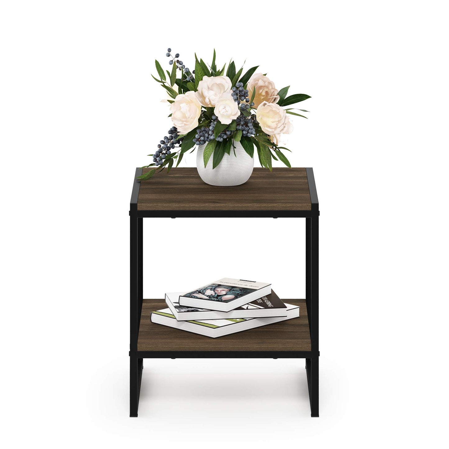 Furinno CAMNUS Side Table, 2-Tier Metal Frame End Table with Open Shelf, Easy Assembly Night Stand, Bedside Table, for Living Room, Bedroom