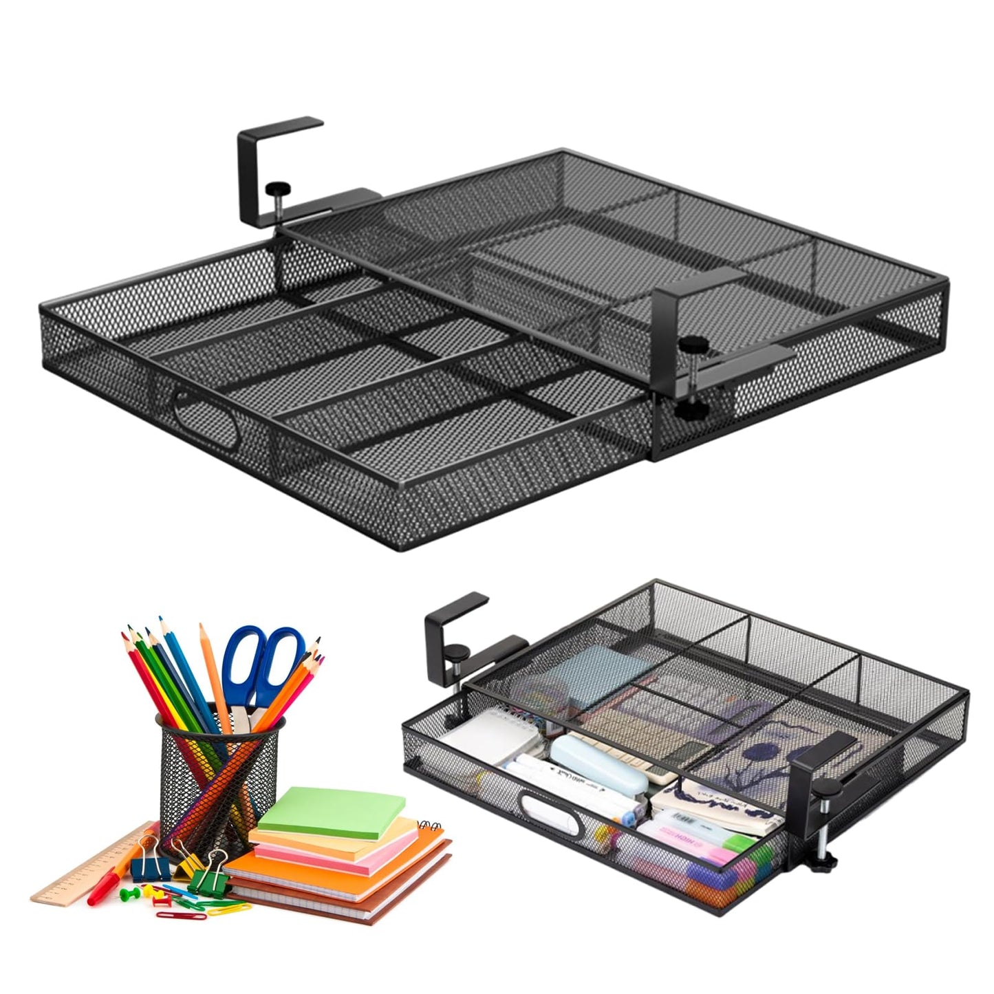 SH-RuiDu Under Desk Drawer Organizer Clamp-On, Fits Desks Up to 2.17″ Thick