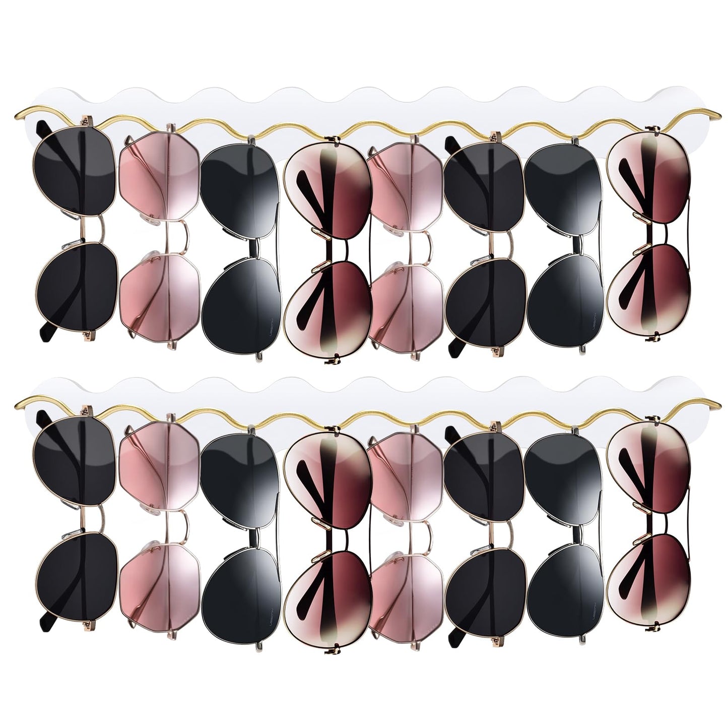 Lampaggio 2 Pack Sunglass Organizer Wall Mount, Wooden Eyeglasses Holder Rack with 16 Slots