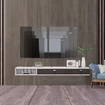 Pmnianhua Floating TV Unit, 55'' Wall Mounted TV Cabinet, Floating Shelves with 2 Doors